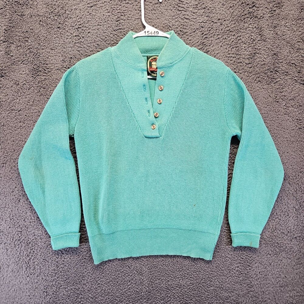 Alps Sweater Women Size‎ Large Green Henley Pullover Knit Tops Vintage